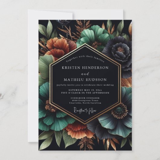 Invitation Mariage Teal Moody Bloom (Devant)