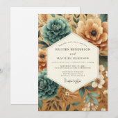 Invitation Mariage Teal Ocbre Récolte (Devant / Derrière)