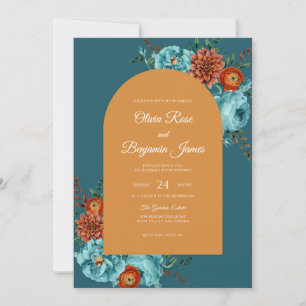 Invitation Mariage Teal Ocre Dahlia