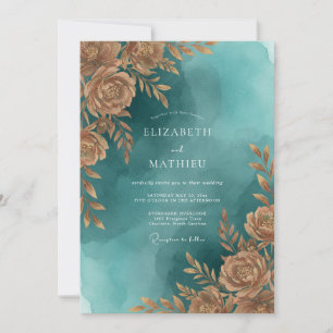 Invitation Mariage Teal Or Feuillage Sage