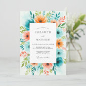 Invitation Mariage Teal Orange Bloom (Debout devant)