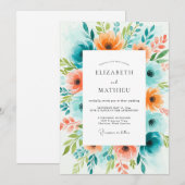 Invitation Mariage Teal Orange Bloom (Devant / Derrière)