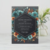 Invitation Mariage Teal Orange Brûlé Maussade (Debout devant)