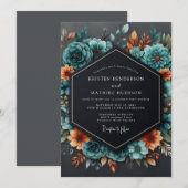 Invitation Mariage Teal Orange Brûlé Maussade (Devant / Derrière)