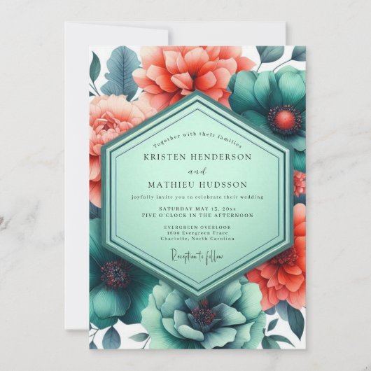 Invitation Mariage Teal Paprika Vibrant Flora (Devant)