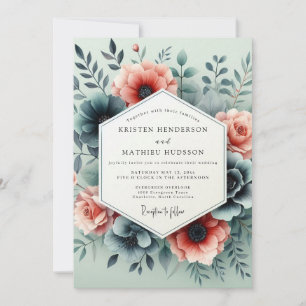 Invitation Mariage Teal Peach Somber Bloom