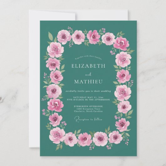 Invitation Mariage Teal Rose Ornée (Devant)