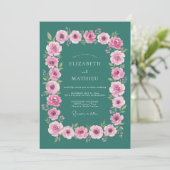 Invitation Mariage Teal Rose Ornée (Debout devant)