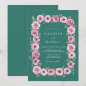 Invitation Mariage Teal Rose Ornée (Devant / Derrière)