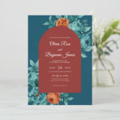 Invitation Mariage Teal Rust Bloom (Debout devant)