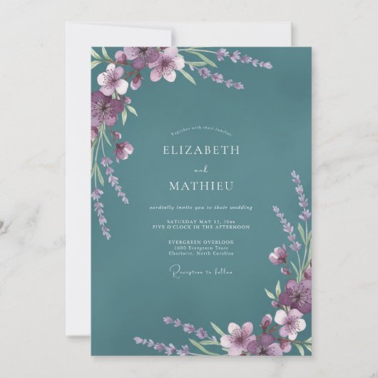 Invitation Mariage Teal Violet Wisteria (Devant)