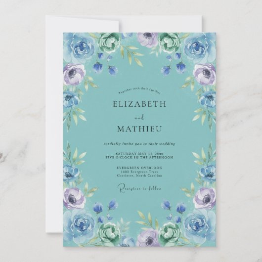Invitation Mariage Teal Whispering Bloom (Devant)