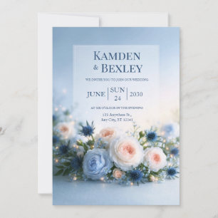 Invitation Mariage Teint Rose Floral Lumière Bordure