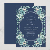 Invitation Mariage Teinte Botanique de Teal (Devant / Derrière)
