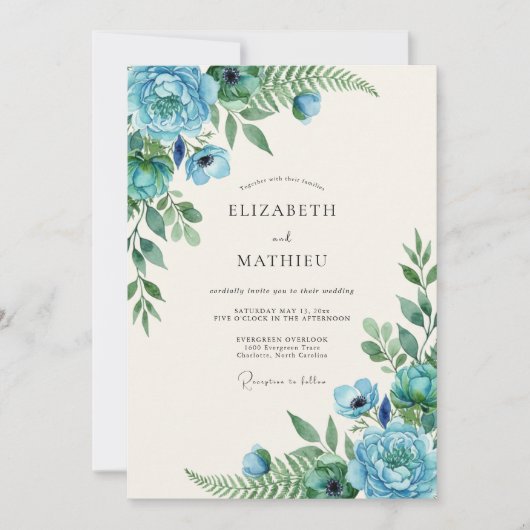 Invitation Mariage Teinte de Vigne Aqua (Devant)