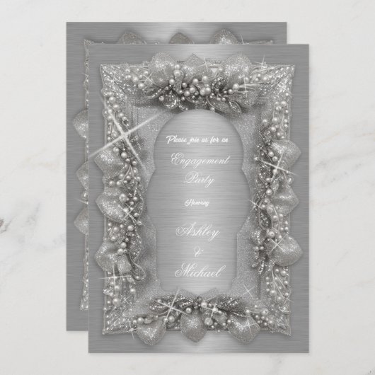 Invitation mariage tendance argent scintille éclat lustre (Devant / Derrière)