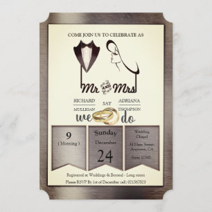 Invitation Mariage Tendance Feuille d'Or-Argent-Laiton