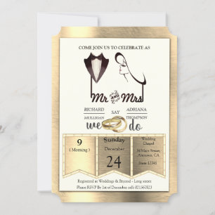 Invitation Mariage Tendance Feuille d'Or-Argent-Laiton