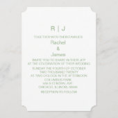 Invitation Mariage Tendance Initiales Monogramme Blanc Vert S (Devant)