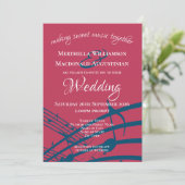 Invitation Mariage tendance Magenta MUSIC NOTES (Debout devant)