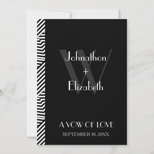 Invitation Mariage tendance Monogramme noir et blanc (Devant)