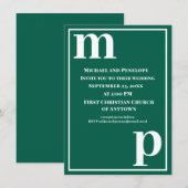 Invitation Mariage Tendance Monogramme Vert Émeraude Mignon (Devant / Derrière)