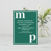 Invitation Mariage Tendance Monogramme Vert Émeraude Mignon (Debout devant)