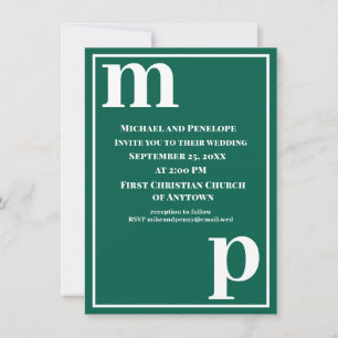 Invitation Mariage Tendance Monogramme Vert Émeraude Mignon