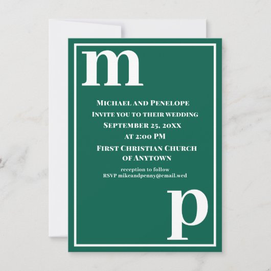 Invitation Mariage Tendance Monogramme Vert Émeraude Mignon (Devant)