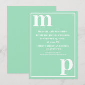 Invitation Mariage tendance Monogramme vert mousse de mer Mig (Devant / Derrière)