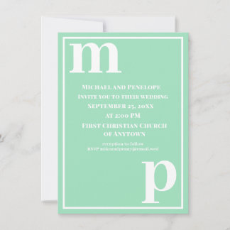 Invitation Mariage tendance Monogramme vert mousse de mer Mig