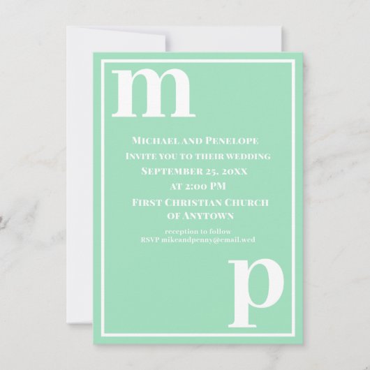 Invitation Mariage tendance Monogramme vert mousse de mer Mig (Devant)