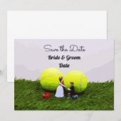 Invitation Mariage tennis save the date avec mariée et marié (Devant / Derrière)