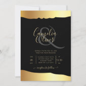 Invitation Mariage Tenue de Soirée Écriture de Feuille d'Or É (Devant)