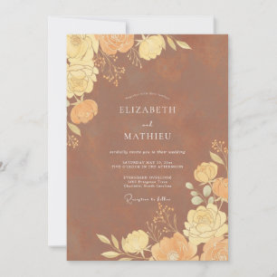 Invitation Mariage Terracotta Ambre Ranunculus Eucalyptus