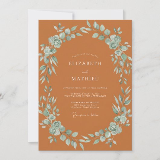 Invitation Mariage Terracotta Aqua Feuillu (Devant)