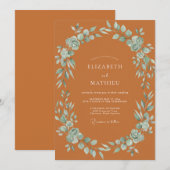 Invitation Mariage Terracotta Aqua Feuillu (Devant / Derrière)