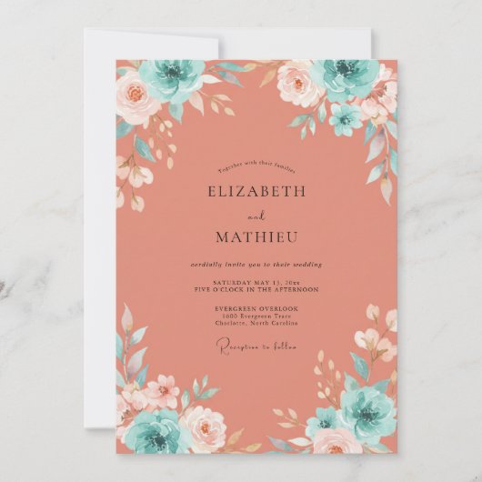 Invitation Mariage Terracotta Aqua Petal (Devant)