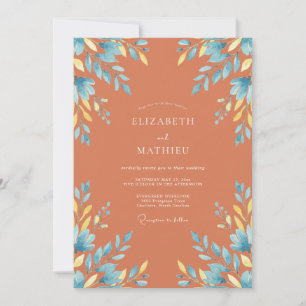 Invitation Mariage Terracotta aux Feuilles de Bleuet