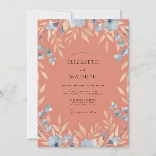 Invitation Mariage Terracotta Azure Feuillu (Devant)