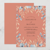 Invitation Mariage Terracotta Azure Feuillu (Devant / Derrière)