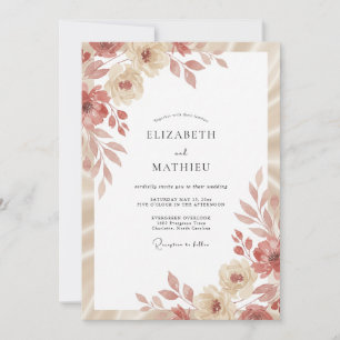 Invitation Mariage Terracotta Champagne Feuillu