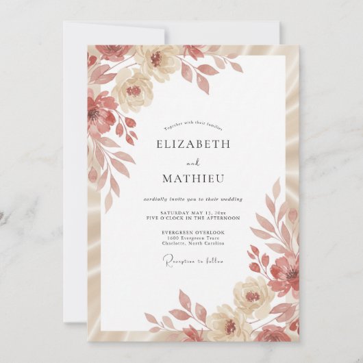 Invitation Mariage Terracotta Champagne Feuillu (Devant)