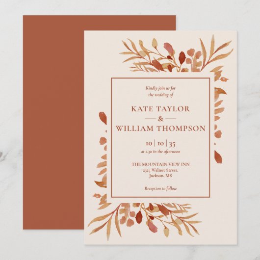 Invitation Mariage Terracotta d'Automne Rustique (Devant / Derrière)