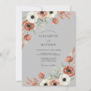 Invitation Mariage Terracotta et Anémone Argentée