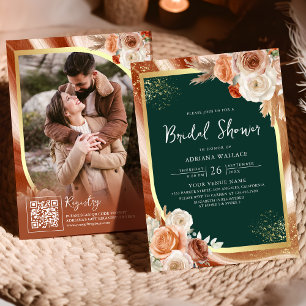 Invitation Mariage Terracotta Fleurs Émeraude Code QR