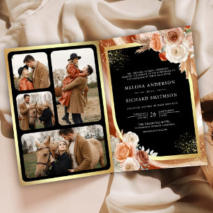 Invitation Mariage Terracotta Floral Pampas Or Noir