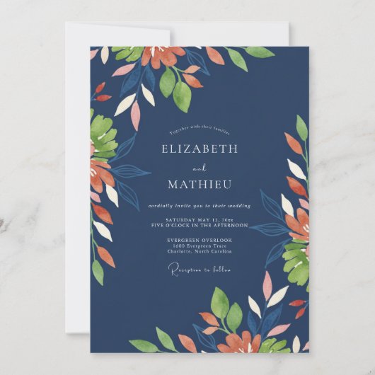 Invitation Mariage Terracotta Indigo Feuillu (Devant)