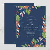 Invitation Mariage Terracotta Indigo Feuillu (Devant / Derrière)
