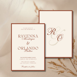Invitation Mariage Terracotta Ivoire Monogram Glam Vieille Fo